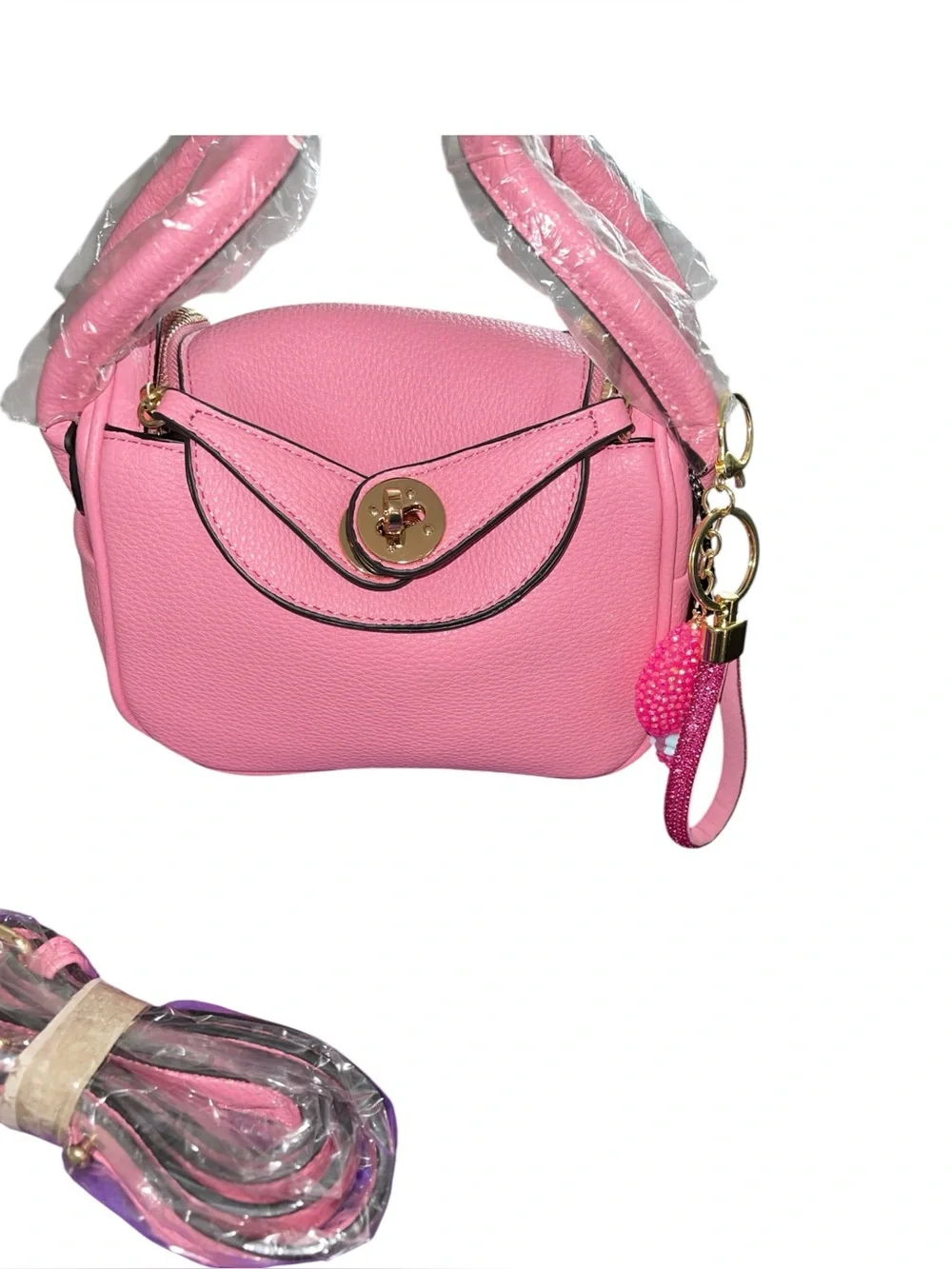BUBBLEGUM PINK SHOULDER HANDBAG & SPARKLE PINK BAGCHARM